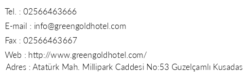 Green Gold Hotel telefon numaralar, faks, e-mail, posta adresi ve iletiim bilgileri